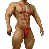 JOCKMAIL Men's Sexy Thong Leotard Bodysuit Singlet Jumpsuit One-Piece G-String Underwear (Red, One Size)
