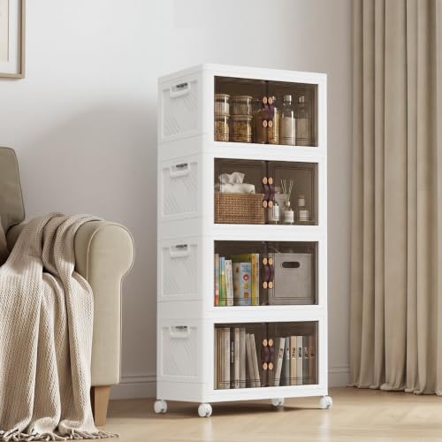 4Tier-212QT-Stackable-Storage-Bins-With-Lids-Portable-Wheels-Cabinet-White 4Tier 212QT Stackable Storage Bins With Lids Portable Wheels Cabinet, White - Image 1
