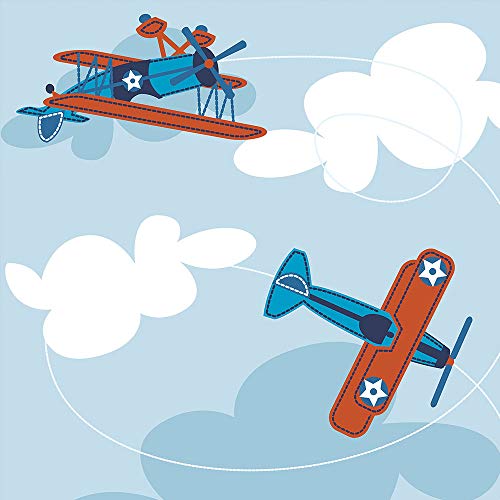 Papel De Parede Auto Colante Adesivo Aviões Azuis Branco Para Quarto Infantil Com Laminação