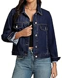 luvamia Jeans Jacket for Women Trendy Relaxed Fit Jean Jacket Women Spring Jackets for Women 2025 Dark Denim Jacket for Women Spring Jacket Women Nightfall Blue Size Medium US Size 8 to Size 10