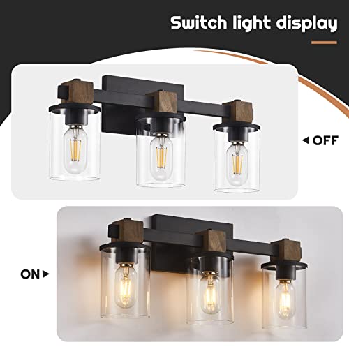 Punsoko Vanity Lights, 20'' Farmhouse Bathroom Light Fixtures With Clear Glass Shade For Bathroom, 3 Light Bathroom Vanity Light Over Mirror(Black, 3-Light) #TOP2