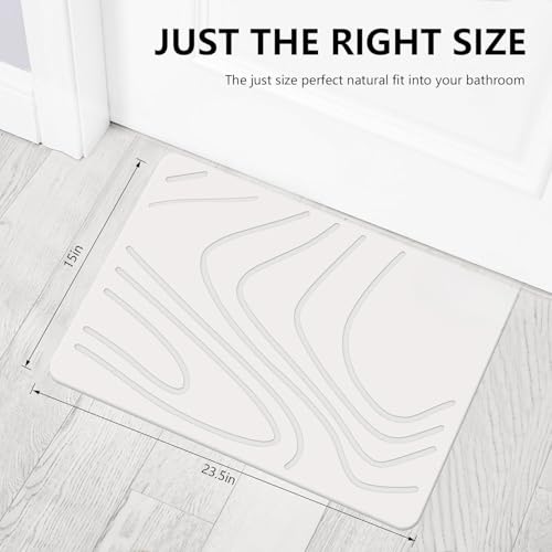 Image of SUTERA Rubber- Stone Bath Mat, Diatomaceous Earth Shower Rectangular Shape Mat, Non-Slip Super Absorbent Quick Drying Bathroom Floor Mat, Natural, Easy to Clean (White Wave)