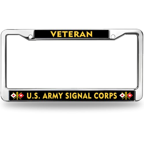 Image of US Army Signal Corps Veteran Custom Veteran License Plate Frame Army Signal Corps Exclusive License Plate Frame Stainless Steel Auto Parts