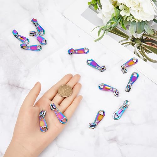 GORGECRAFT 1 Box 14Pcs Rainbow Heart Shaped Zipper Pulls Replacement Metal Zipper Sliders Alloy Zipper Pulls Tabs Zipper Repair Kit for Purse Handbag Making Craft Sewing Diy Tailor Luggages Bags - Image 3