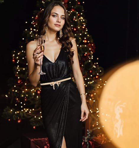 Gold Belt, Bow Belts for Women, Women's Skinny Elastic Stretchy Chain Belt with Bow Knot, Adjustable Formal/Casual Waist Accent for Shirts & Clothing3