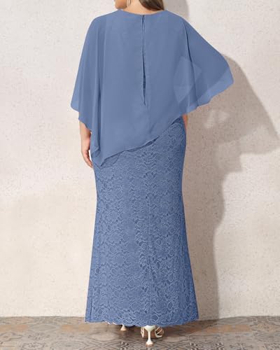 Image of Women's Plus Size Cape Dress with Chiffon Overlay Gown Formal Evening Lace Long Mermaid Dresses 2024