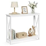 SUPER DEAL Console Table 39.5”, 2-Tier Narrow Sofa Side Table with Storage Shelf, Entrance Table for Hallway/Foyer/Living Room/Corridor/Office, White