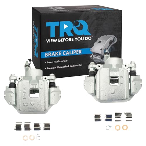 Image of TRQ Rear Driver and Passenger Side Brake Caliper Set Caliper Brackets Hardware Compatible with 98-07 Lexus LX470 98-07 Toyota Land Cruiser