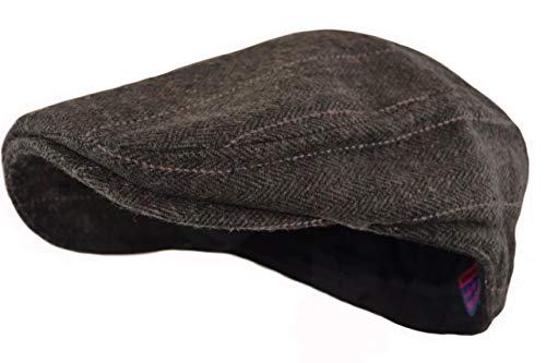 Image of Wonderful Fashion Men's Classic Herringbone Tweed Wool Blend Newsboy Ivy Hat (Large /X-Large, Charcoal)