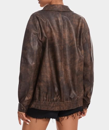 Women's Faux Leather Jackets Long Sleeve Zipper Oversized Motorcycle Biker Coat Trendy Travel Casual Outfits4