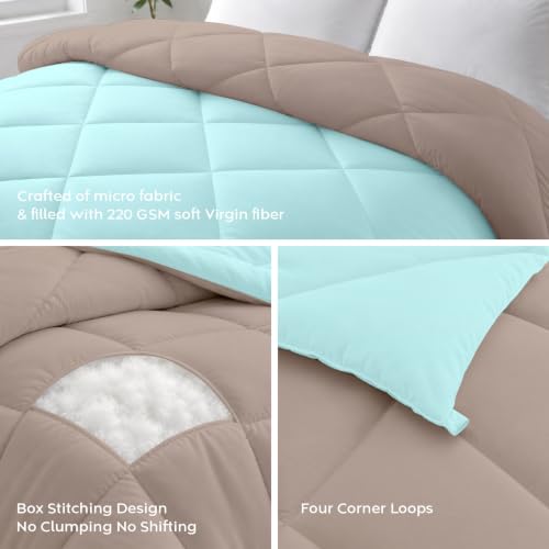 Image of AYKA Reversible Comforter 220 GSM Microfiber Reversible AC Comforter /Blanket for Winter /Quilt /Duvets for King Size Double Bed Comforter (90 * 100, Taupe & Aqua)| TC - 220