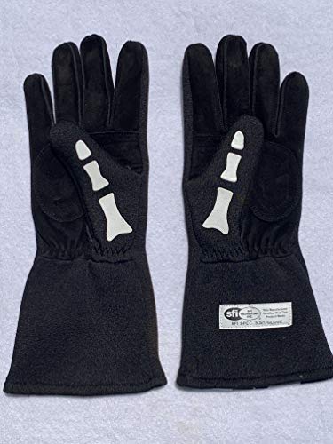 Cuircon-Auto Racing Multi Layer Nomex Gloves: Skeleton Gloves-Black Racing Gloves With Skeleton Bones Print (Small, Black Car Racing Gloves)-Fireproof Glove (Fire Gloves)-Sfi-3.3/5 Rated #TOP2