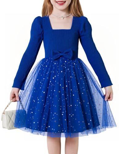 JiAmy Mädchen Kleid Langarm Kinderkleid Glitzernden Tüll...