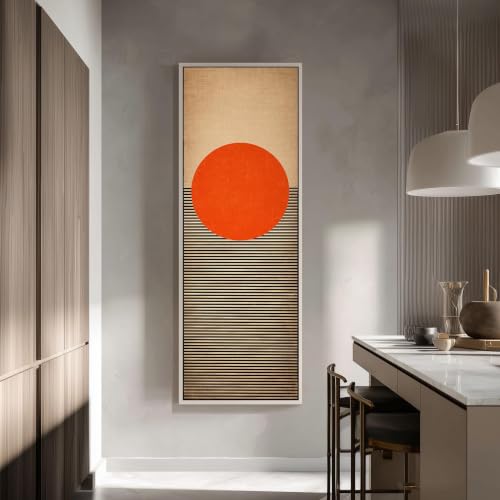 Toile à lignes géométriques verticales pour salon moderne beige - 2