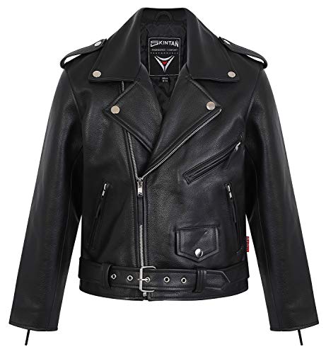 Brando pour Enfants – Cuir Moto Veste Motard Noir – 36/15yrs