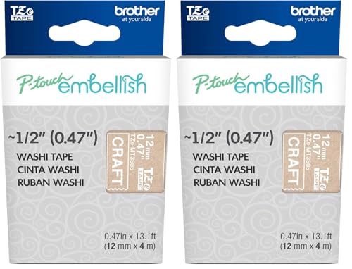 Image of Brother P-Touch Embellish White Print on Craft Washi Tape TZeMT3505 - ~ inch Wide x 13.1' Long for use with P-Touch Embellish Ribbon & Tape Printer (Pack of 2)