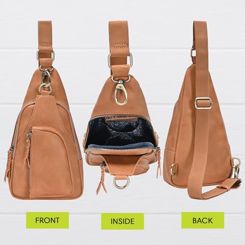 Antik Kraft Tasha Crossbody Sling (Camel) | Vegan Leather Crossbody Bag for Women with 16-20" Strap | Sling Bags for Women with Durable Antique Brass Hardware | 7in x 2.5in x 12.5in |2