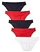 Iris & Lilly Intimo Bikini in Cotone Donna, Pacco da 5, Blu Marino/Rosso/Bianco, 44