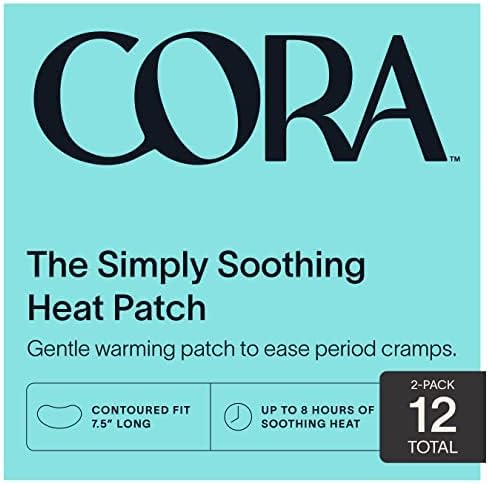 Cora Heat Relief Patch 2 Pack - Soothe Cramps for up to 8 Hours with Heat from Activated Carbon - Adheres to Your Clothes to Ease Cramps Exactly Where You Need it