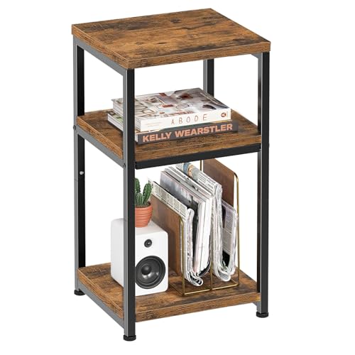 Simple Trending 3 Tier End Table, Side Table Sofa Couch Table for Living Room, Night Stand Storage Shelf, Rustic Brown