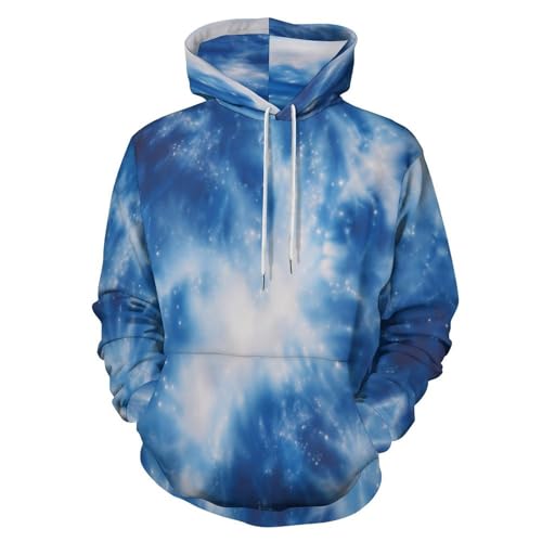 Sudadera Con Capucha Para Hombre Con 3D Impreso Estrellado Abstracto Tie-Dye, Unisex Hoodie Hip Hop Hombre Talla Grande Sudadera Con Capucha Acuarela Ensueño Manga Larga Pull-Over Tops Suéter, Azul