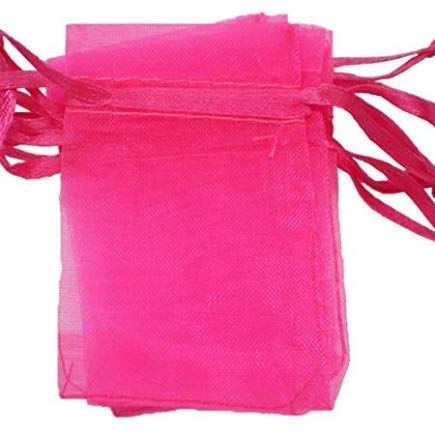 Bonnin Organza Gift Bags - Gold Jewelry Pouches for Wedding Party Favors, and Sachets, 9cm x 7cm (Pack of 50) (Hot pink)
