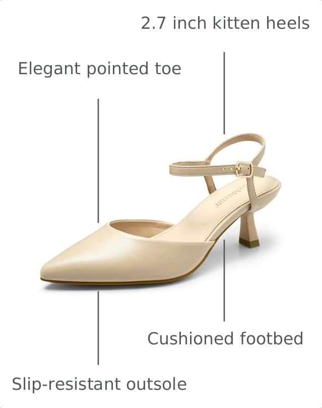 Image of MaxMuxun Kitten Heels for Women Pointed Toe Pumps Ankle Strap Kitten Heels 2.7 Inch Wedding Party Dress Shoes
