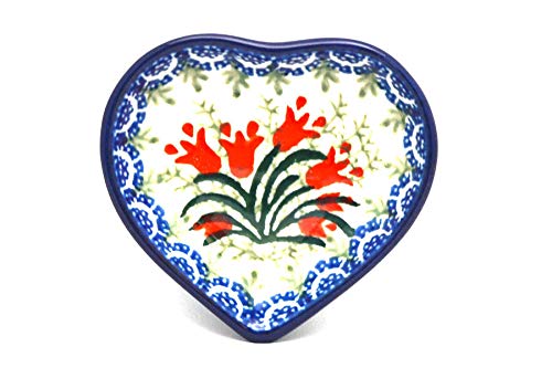 Polish Pottery Tea Bag Holder - Heart - Crimson Bells
