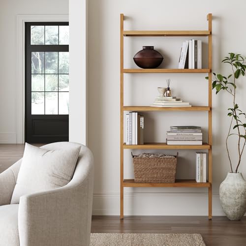 Nathan James Beacon Bohemian 5 Tier Bookshelf Wall Mounted Bookcase Solid Wood Bookshelf in Warm Pine