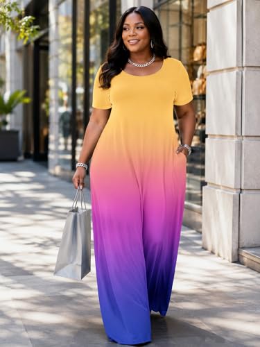 Image of PinkPatty Women's Plus Size Maxi Dresses Short Sleeve Sundress Summer T-Shirt Beach Long Dress with Pockets