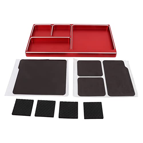 Lybunair Aluminum Alloy RC Screw Tray with Magnetic Pad, Magnet Screws Holder Plate RC Repair Tool for RC Maintenance (Red, Blue) (Red)