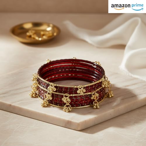 Image of Kashmiri Ghangharoo Glass Bangle Set for Women| Light Weight Bangles | Traditional Transparent Fancy Glass Chudi Set for Wedding, Party|Set Of 16(12 Glass + 4 ghungroo bangles)