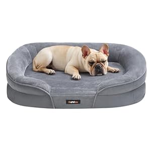 Feandrea Dog Bed, Medium Orthopaedic Dog Sofa Bed, 30 x 20 x 7 Inches, Egg Crate Foam, Waterproof Liner, Raised Edges, Removable and Machine Washable Cover, Non-Slip, Light Gray UPGW281G01