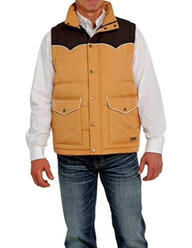 Cinch Men's Quilted Storm Flap Colorblock Vest Lt Brown Medium US