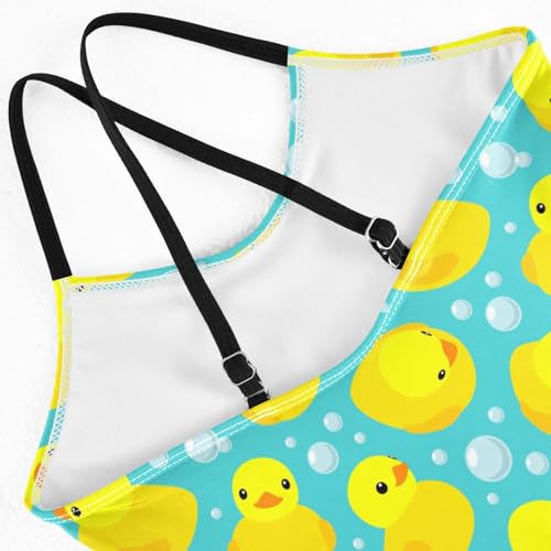 Girls One Piece Swimsuits Duck Cartoon Yellow Quick Dry Beach Swimwear Bathing Suit for Beach 3-10 Years4