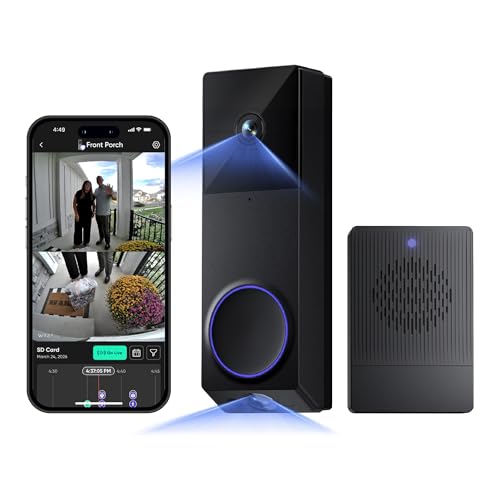 Image of WYZE Wireless Duo Cam Video Doorbell (Chime Included), Battery Powered, 2K Full HD Video, 2 Cameras (People and Package), 2-Way Audio, Color Night Vision