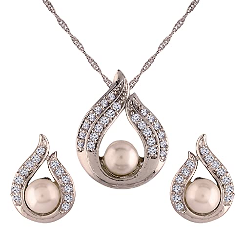 Image of I Jewels Glittering Cubic Zirconia Designer Chain Pendent Necklace With Earrings Set for Women