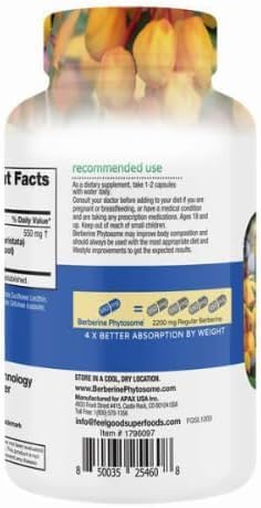 Feel Good Superfoods Berberine Phytosome, 120 Vegan Capsules + Vssl Store Sticker.