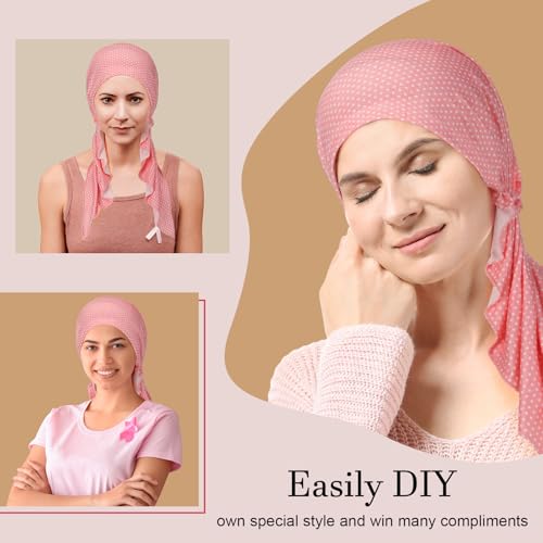 Image of Halfchet 4 Pcs Chemo Headwear for Women Pre Tied Cancer Caps Head Scarf Turbans for Women Patients Gifts