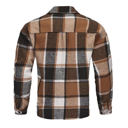 Men's Plaids Shirts Long Sleeve Button Down Casual Cotton Shirt Jacket Vintage Lightweight Shacket Blouse with Pocket3