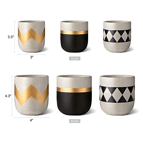 Mkono Set Of 5 Cement Succulent Planter And Ceramic Planter, Modern 4'' Clay Flower Pots 5 And 6.3 Inch Geometric Gardening Pots With Drainage For Cactus Herb Or Small Plants Home Decor Gift Idea(Pla #TOP5