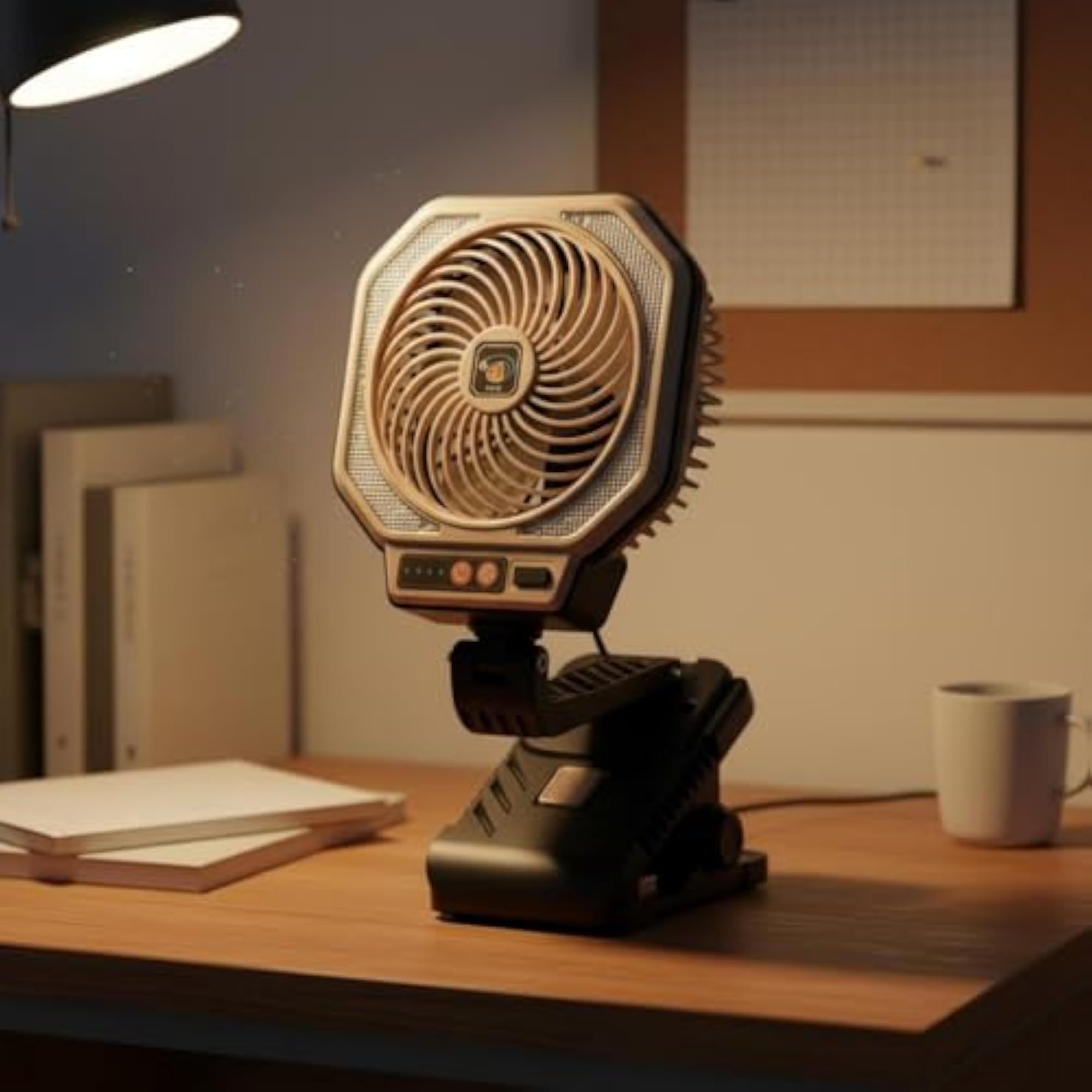 LED Fan Lamp with Rechargeable Clip for Outdoor Use