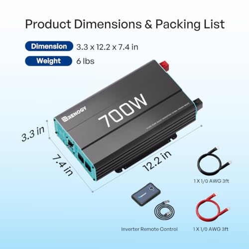Renogy P2 700W Pure Sine Wave Inverter 12V DC to 120V AC for RV Truck Home - image 8
