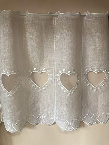 Comptoir Déco d'Angély Rideaux /Voilage/Brise-bise/Brise-Vue Motif Coeur (60 X 15 cm H/L)