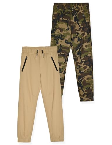 Boys Twill Jogger Pants with Zipper Pockets 2-Pack Pull on Pants for Kids