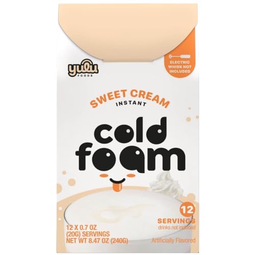 YULU FOODS Sweet Cream Instant Cold Foam Sticks (12 Servings, 8.47 oz) | Non-Dairy Vanilla Cold Foam for Iced Coffee, Tea & Matcha | Caffeine-Free | Whip Café-Style Foam in Seconds