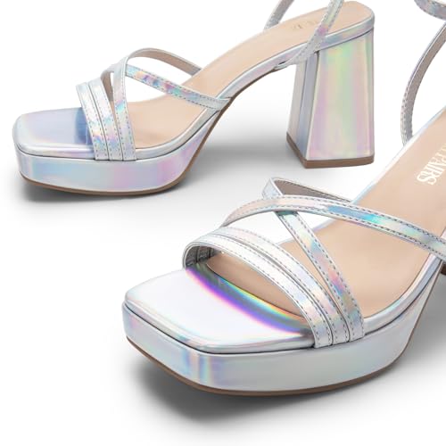 DREAM PAIRS Strappy Heels for Women Platform Chunky High 3-inch Heeled Sandals with Square Open Toe Ankle Buckle for Graduation Party Prom Daily Wedding4
