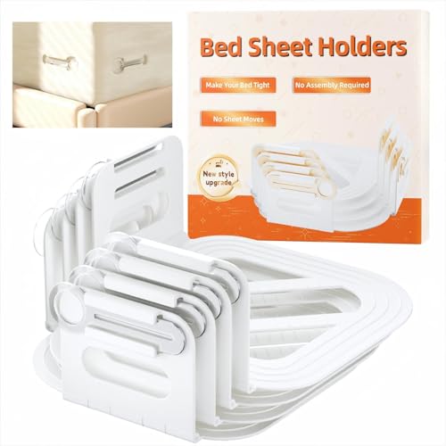 Bed Sheet Holders for Corners, Fitted Sheet Holders Keep Sheets Firm & Tight, No More Loose Sheets, Fits Mattress, Easy Installation(White), Set of 4