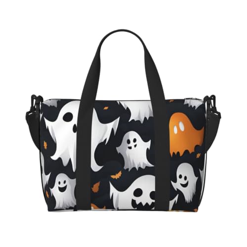 Bolso de mano versátil con estampado de fantasmas, ideal para viajes y uso diario de hombro