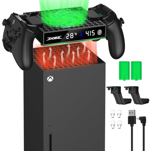 Cooling Fan for Xbox Series X and S,Xbox Series X Cooling Fan with Auto On/Off Switch Fan Speed Adjustable by Temperature,LED Display,Low Noise, 2.0 USB Ports and 2 x 1100mAh Rechargeable Battery